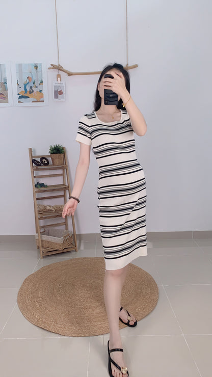 Vayne Stripes Stretchy Knits Dress