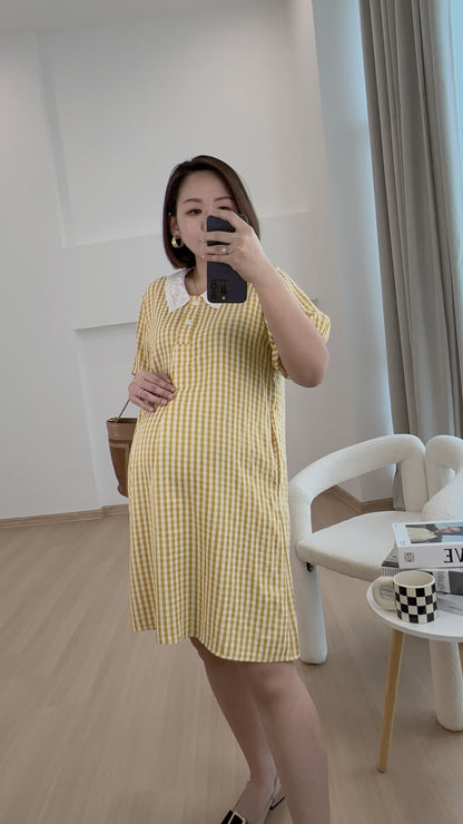 Jamie Yellow Plaid Maternity Dress