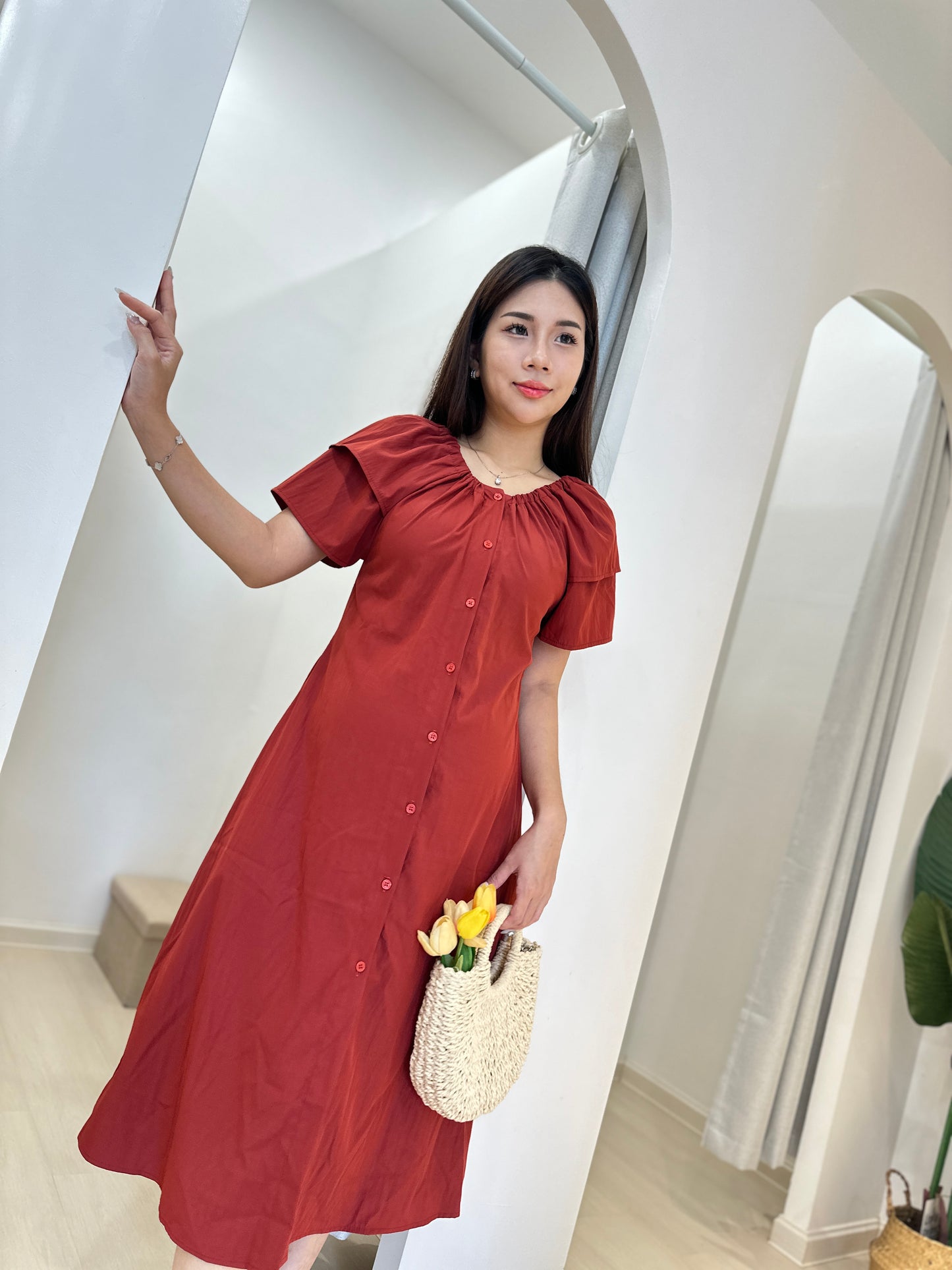 Feena Elegant Button Down Midi Dress