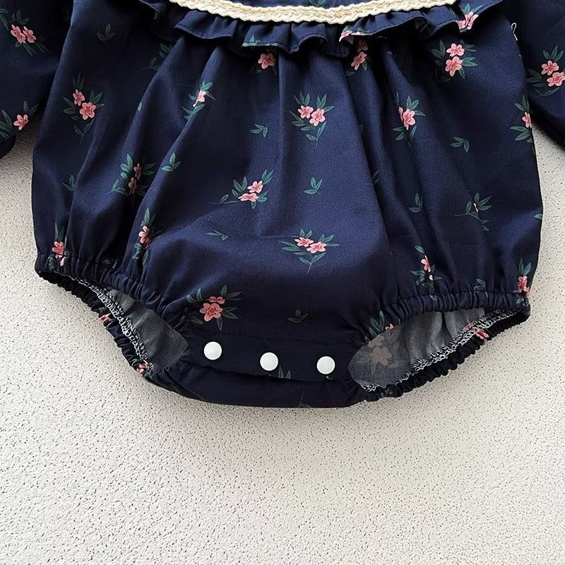 Navy Floral Baby Romper Jumpsuit