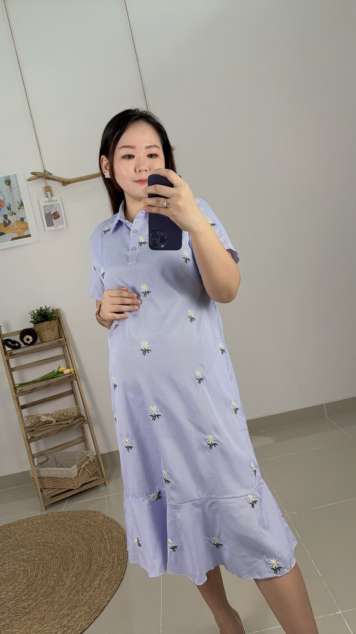 Tory Blue Flower Collar Maternity Dress