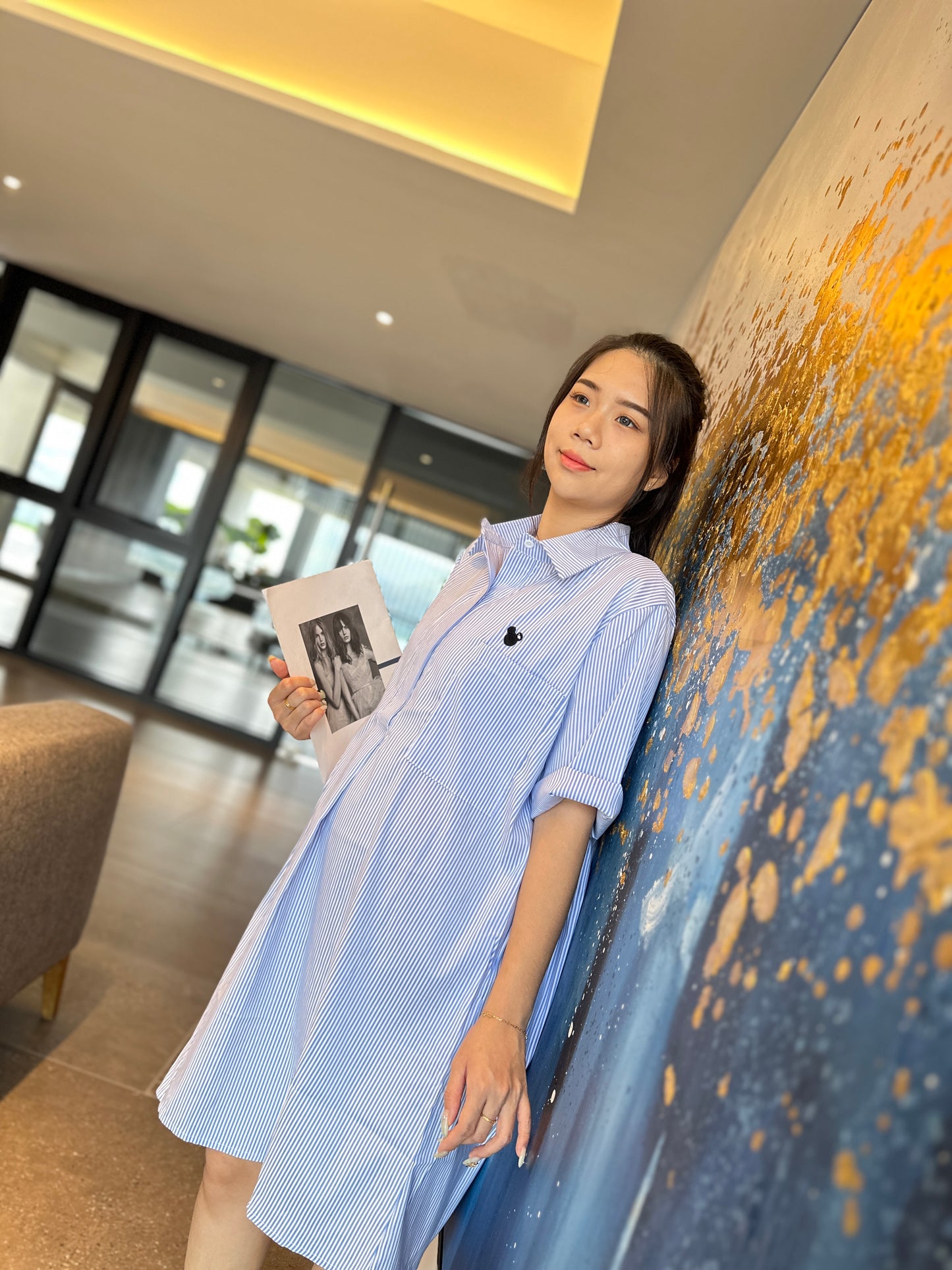 Denize Blue Collar Stripes Maternity Dress