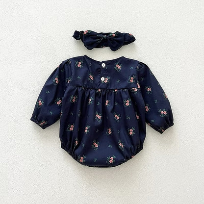Navy Floral Baby Romper Jumpsuit