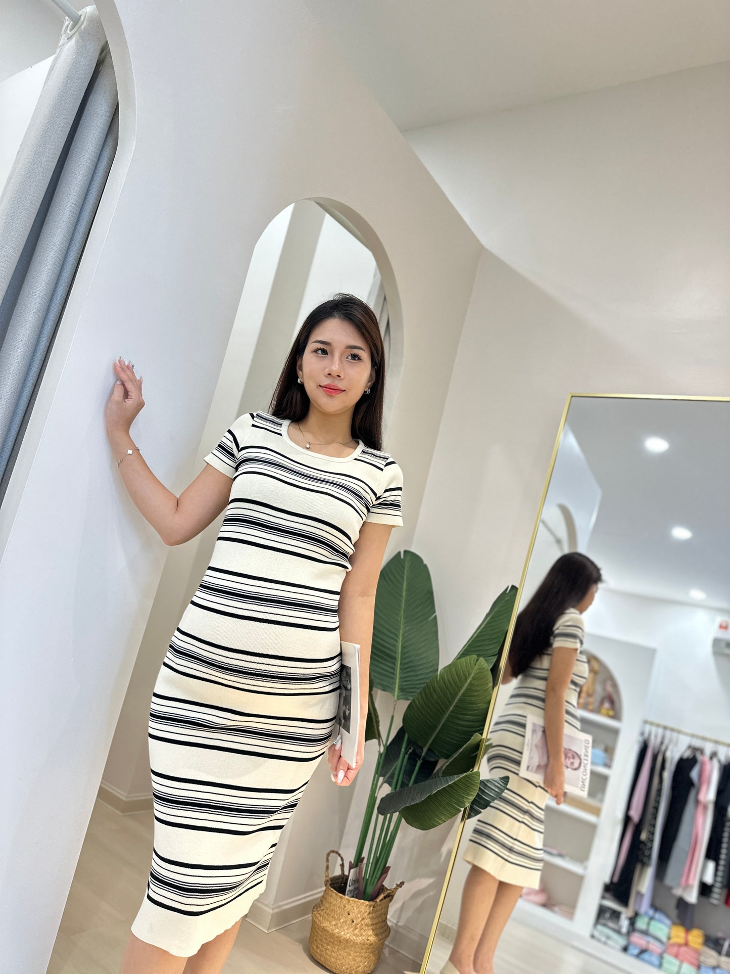 Vayne Stripes Stretchy Knits Dress