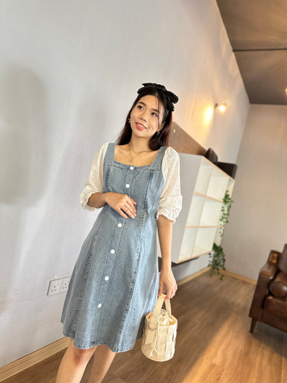 Queena Denim Square Neck Dress