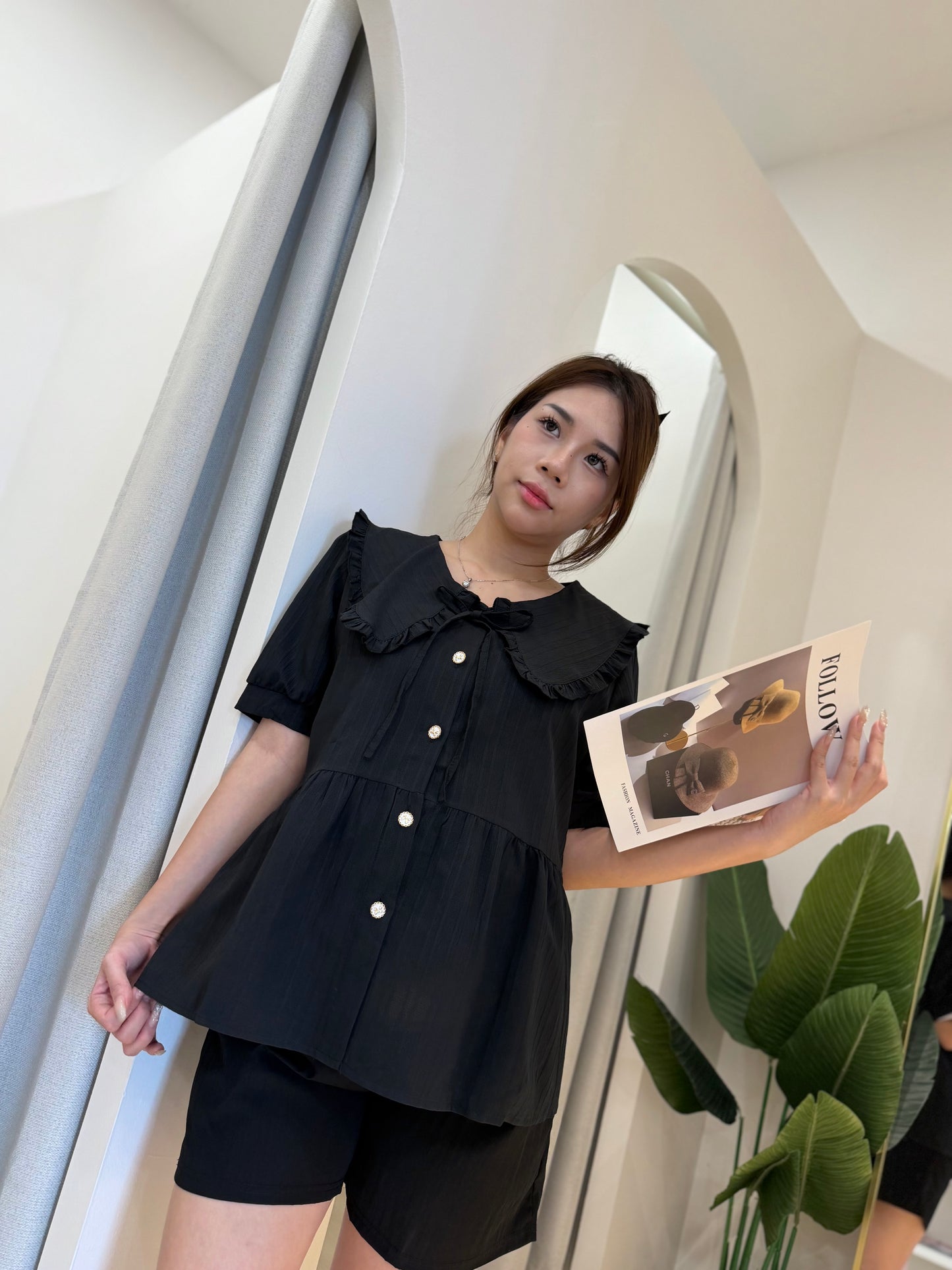 Zaria Ruffle Collar Peplum Blouse