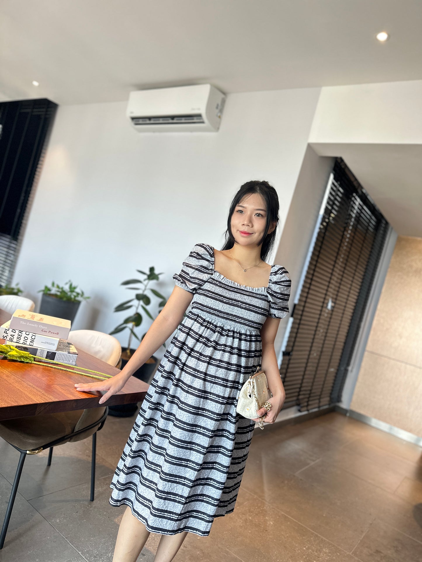 Macy Puff Sleeve Stripes Dress