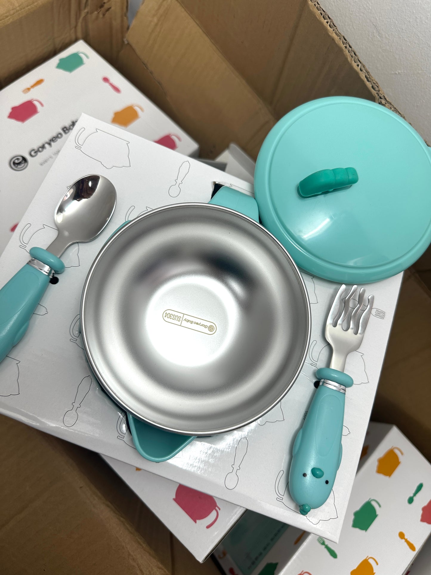 GoryeoBaby Stainless Steel Anti-drop Bowl Three-Piece Tableware Set