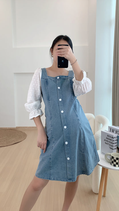 Queena Denim Square Neck Dress