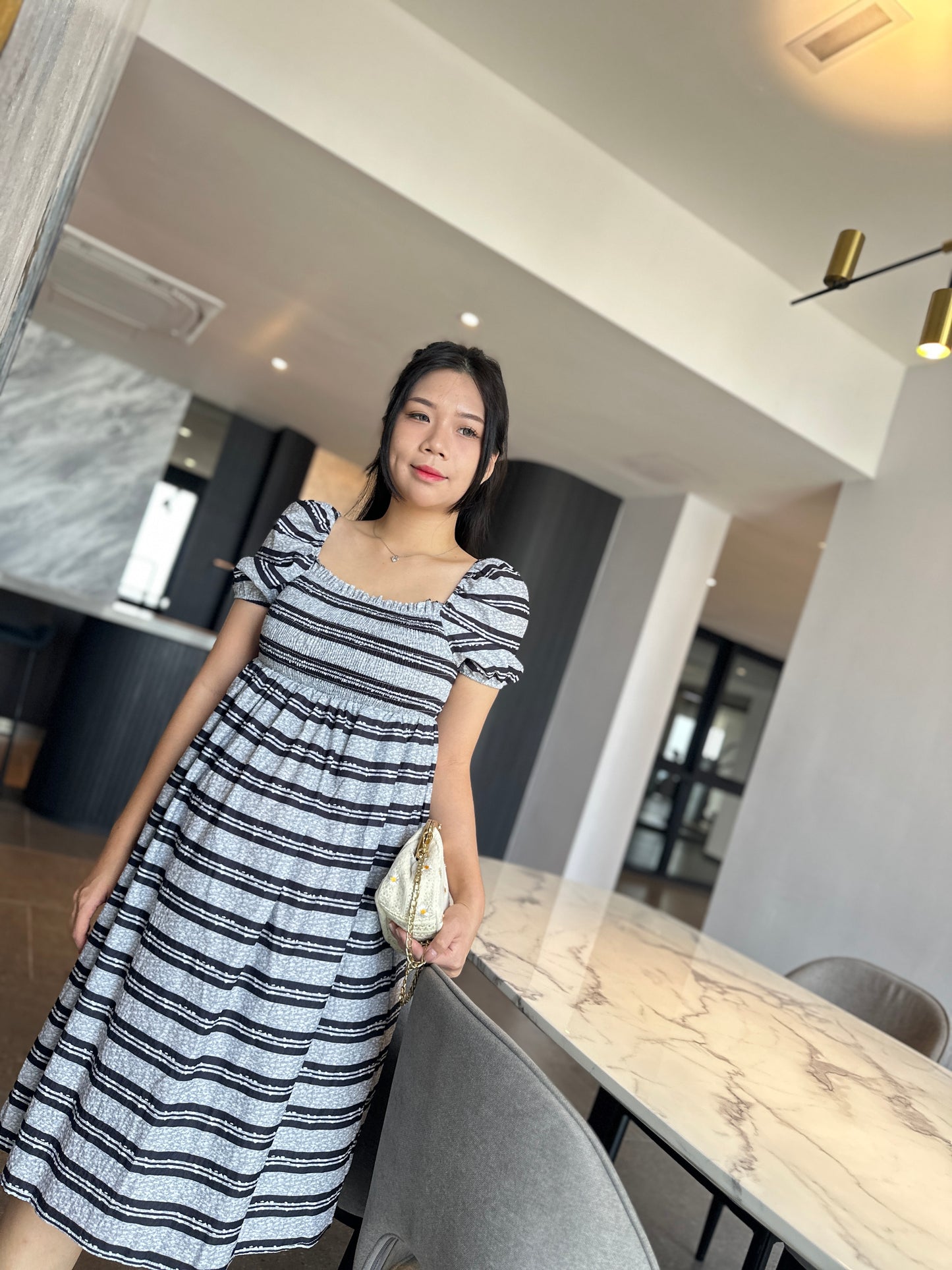 Macy Puff Sleeve Stripes Dress