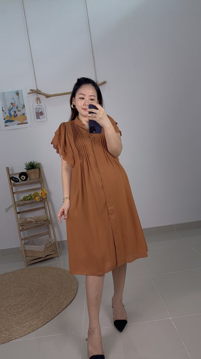 Maelyn Collarless Flare Sleeves Dress