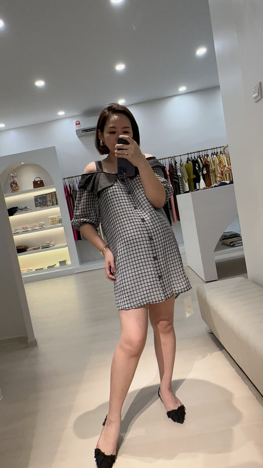 Emma Black & White Grid Maternity Dress