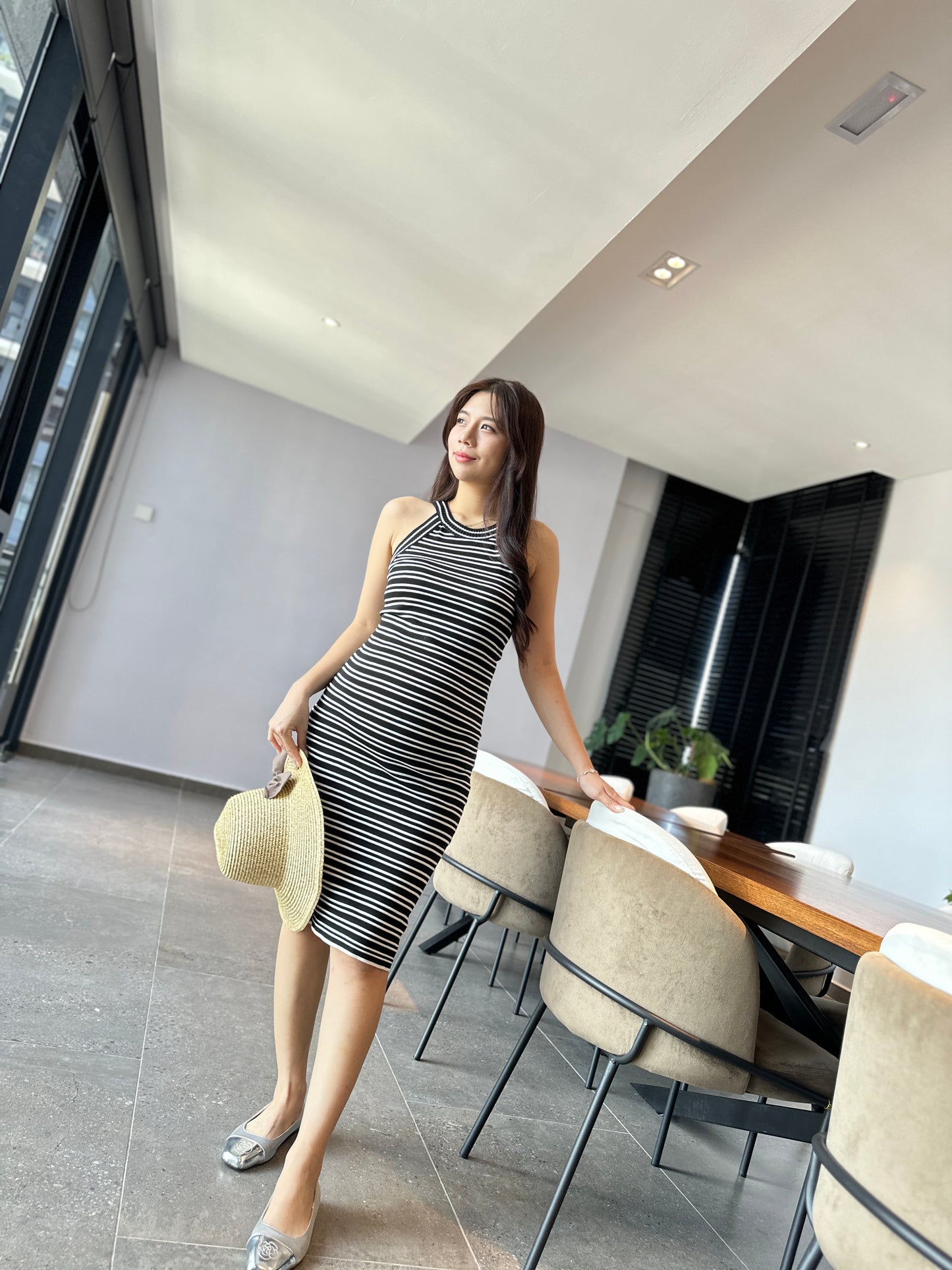 Carrie Halter Neck Stripes Dress