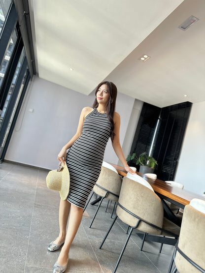 Carrie Halter Neck Stripes Dress
