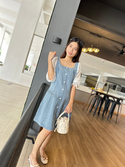 Queena Denim Square Neck Dress