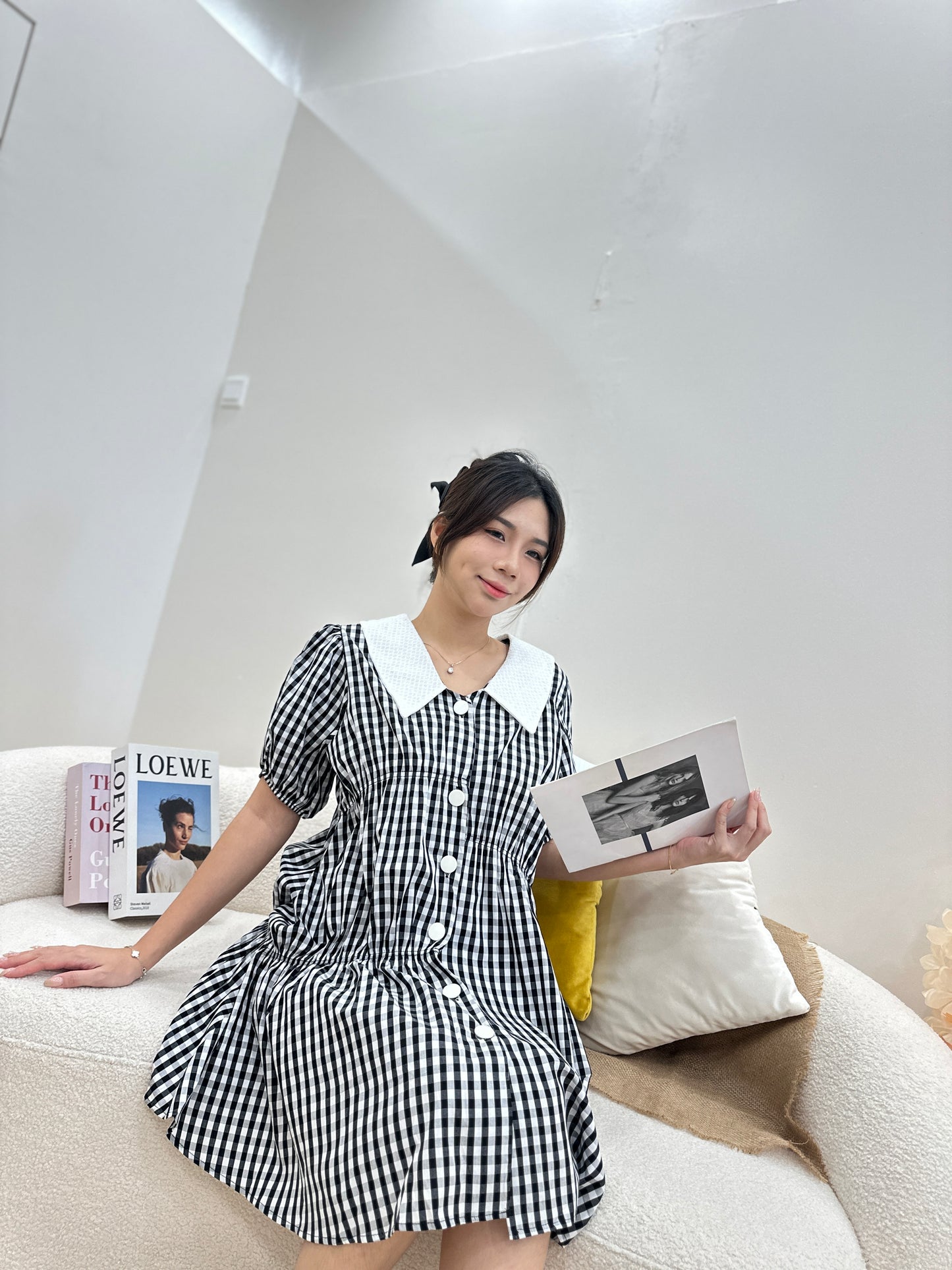 Hazel Black And White Plaid Maternity Dress