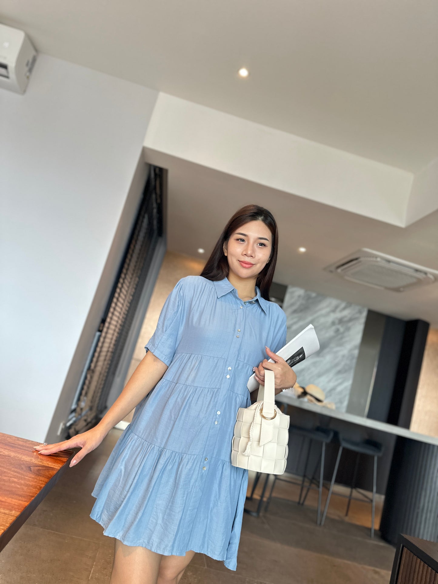 Lrene Button Flare Dress