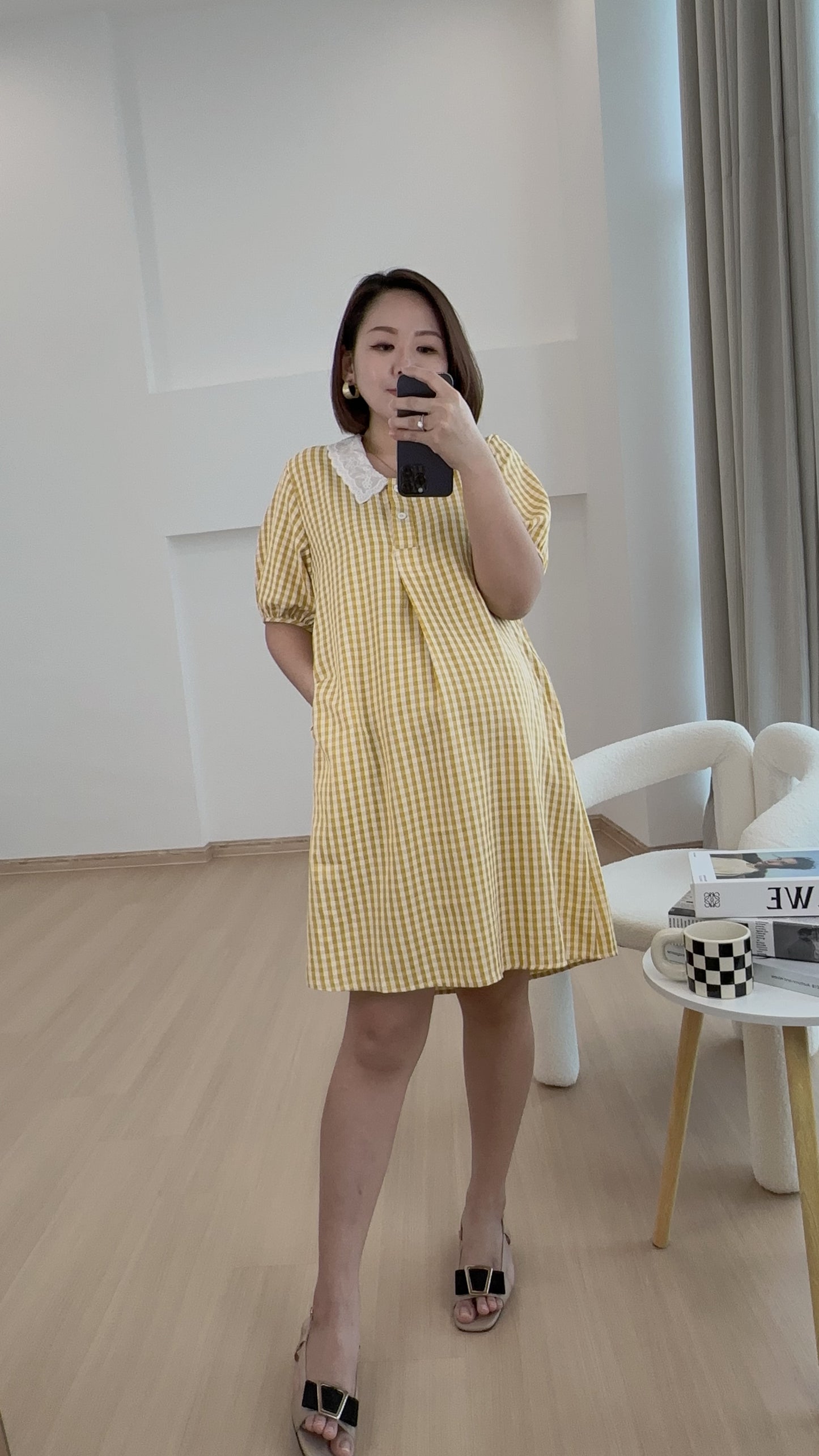 Jamie Yellow Plaid Maternity Dress