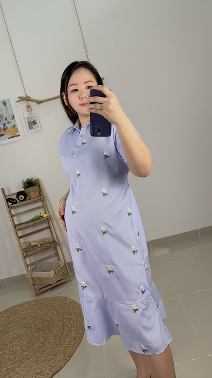 Tory Blue Flower Collar Maternity Dress