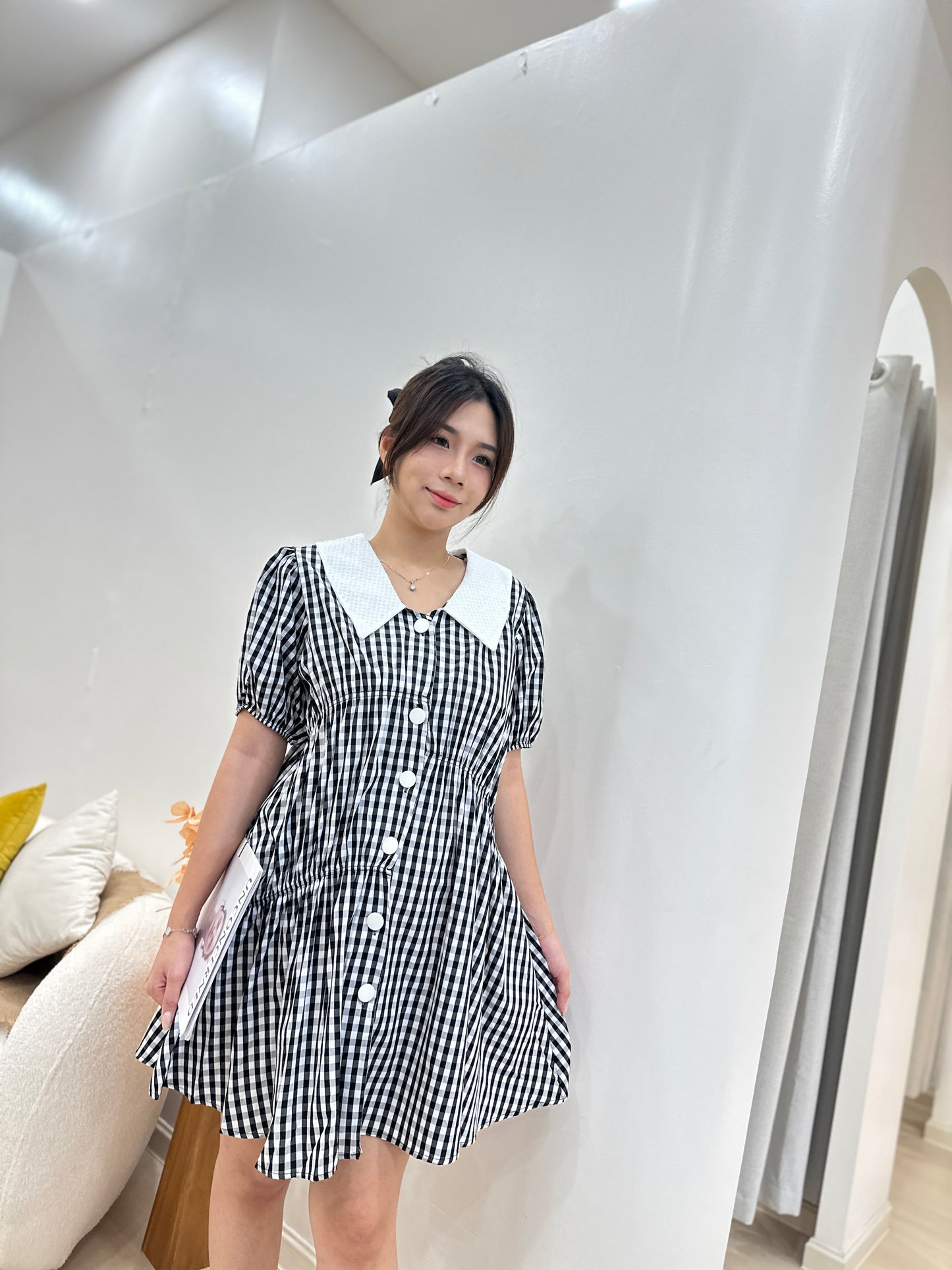 Hazel Black And White Plaid Maternity Dress