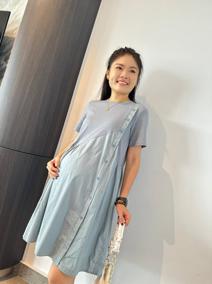 VENE Blue Side Button Maternity Dress