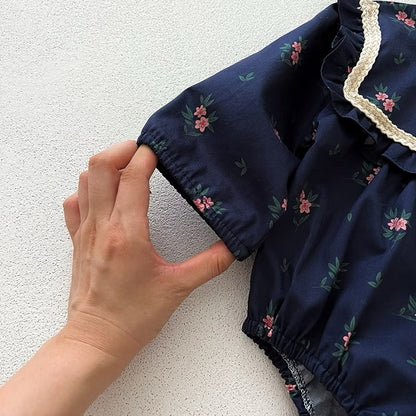 Navy Floral Baby Romper Jumpsuit