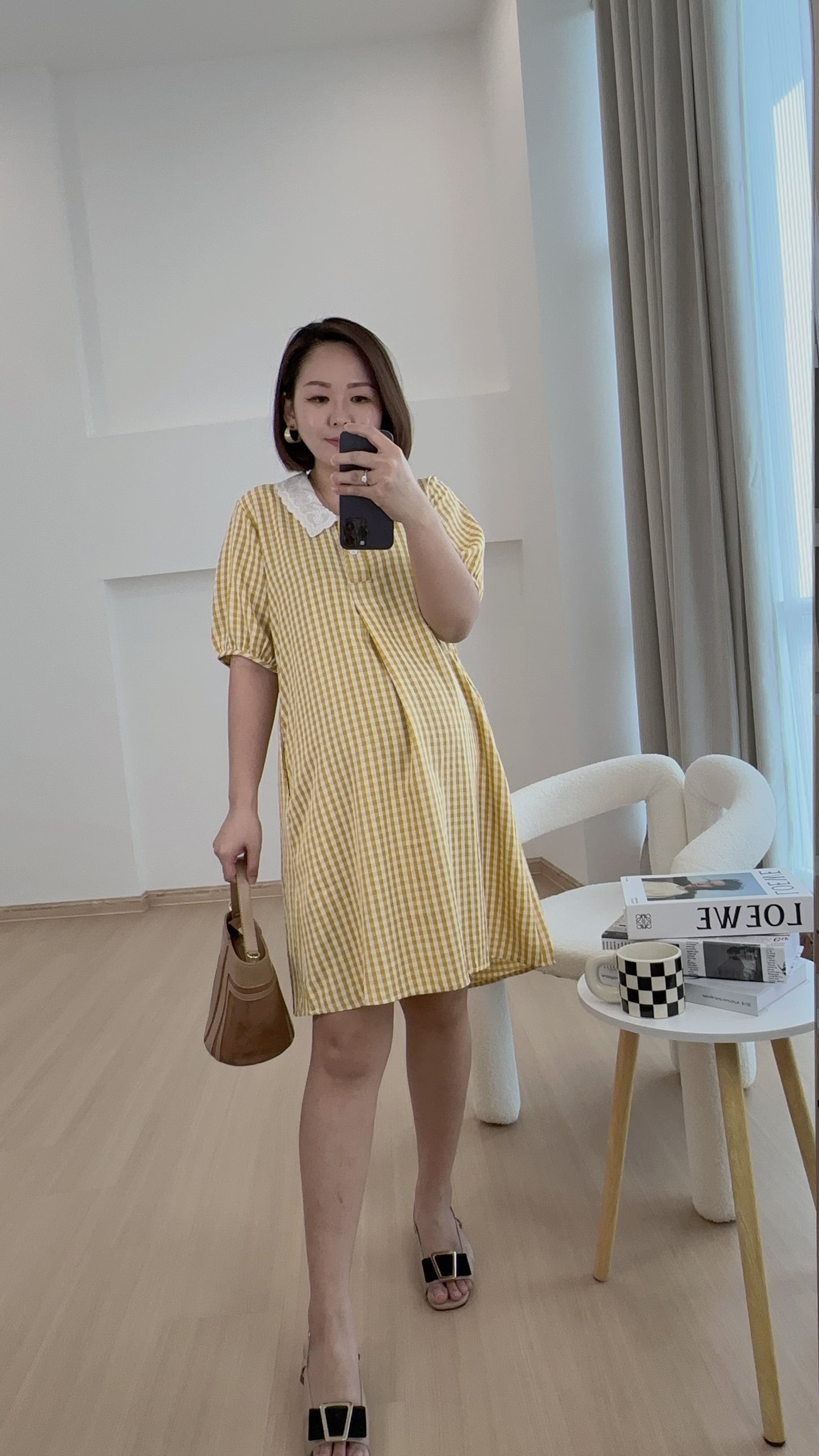 Jamie Yellow Plaid Maternity Dress