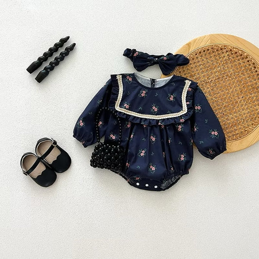 Navy Floral Baby Romper Jumpsuit