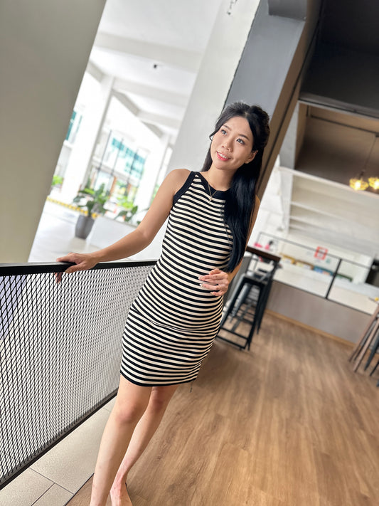 Helena Halter Neck Stripes Dress