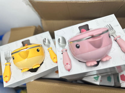 GoryeoBaby Stainless Steel Anti-drop Bowl Three-Piece Tableware Set