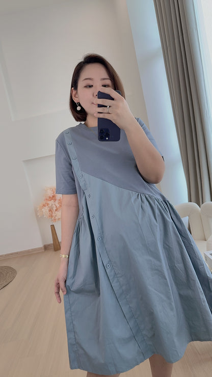 VENE Blue Side Button Maternity Dress