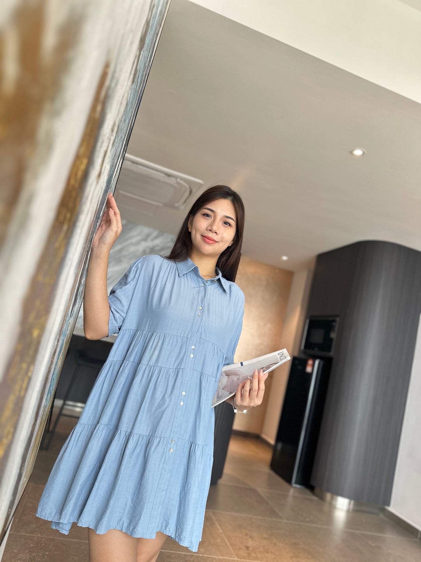 Lrene Button Flare Dress