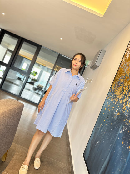 Denize Blue Collar Stripes Maternity Dress