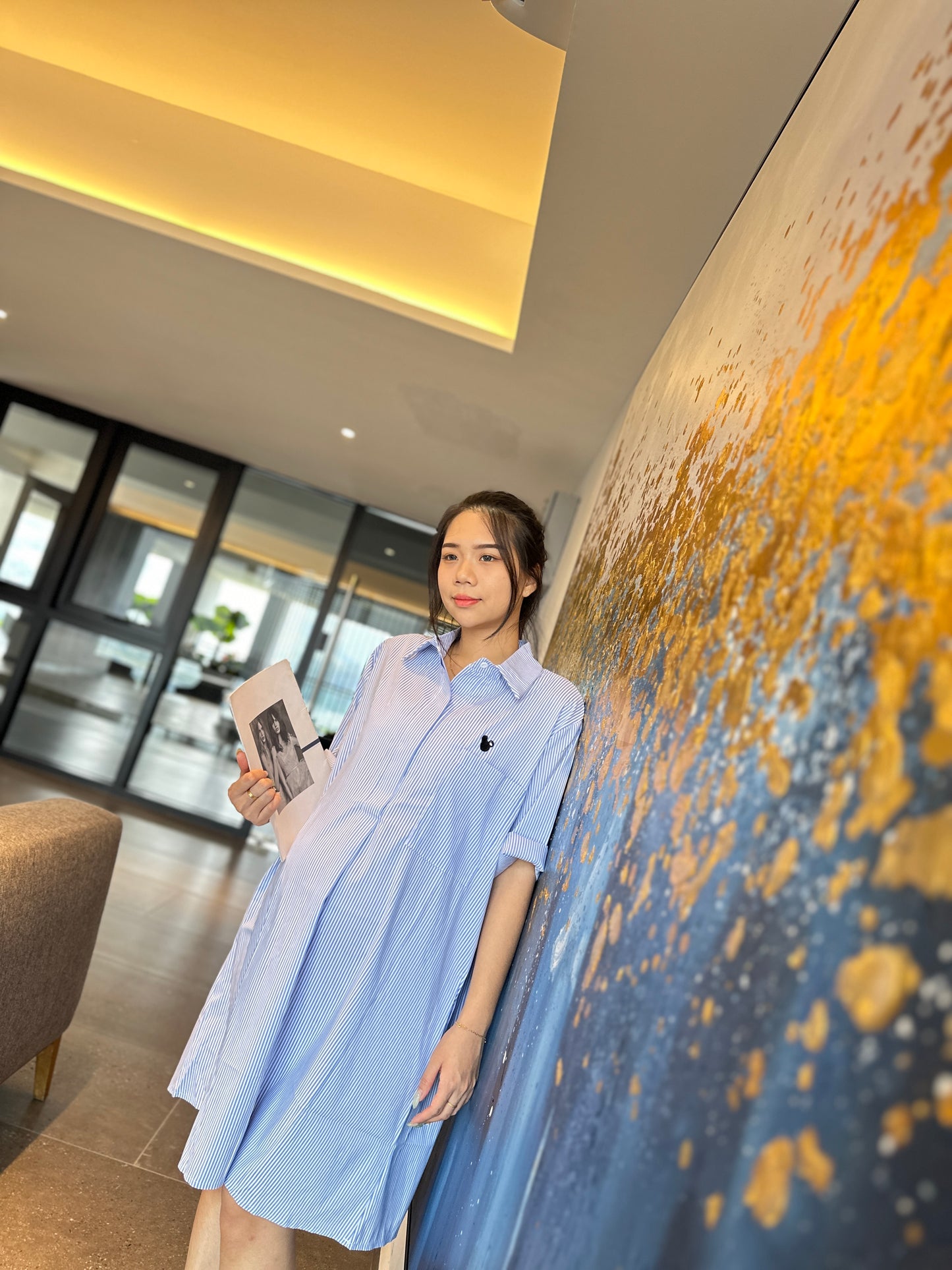 Denize Blue Collar Stripes Maternity Dress