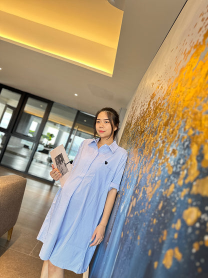 Denize Blue Collar Stripes Maternity Dress