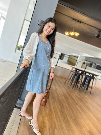 Queena Denim Square Neck Dress