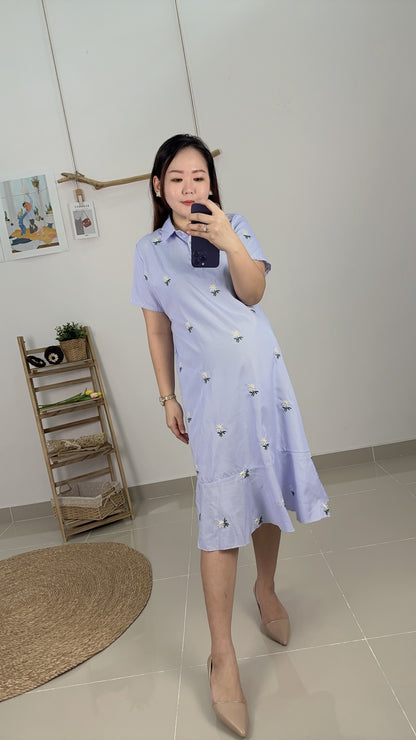 Tory Blue Flower Collar Maternity Dress