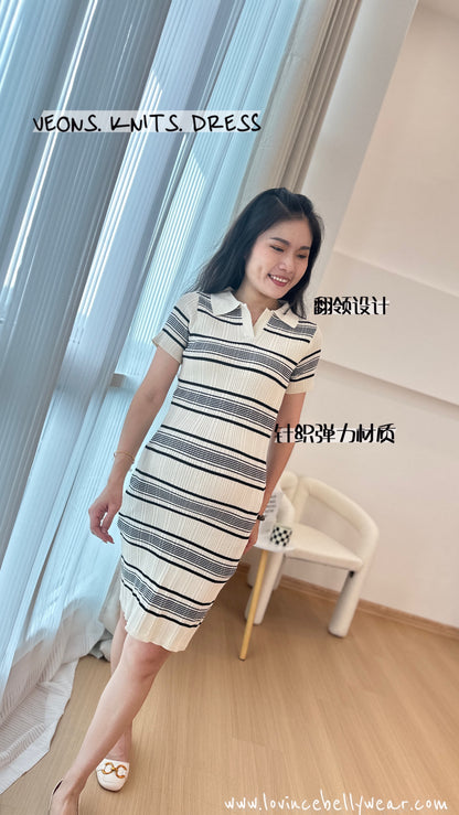 Veons Stripes Stretchy Knits Dress