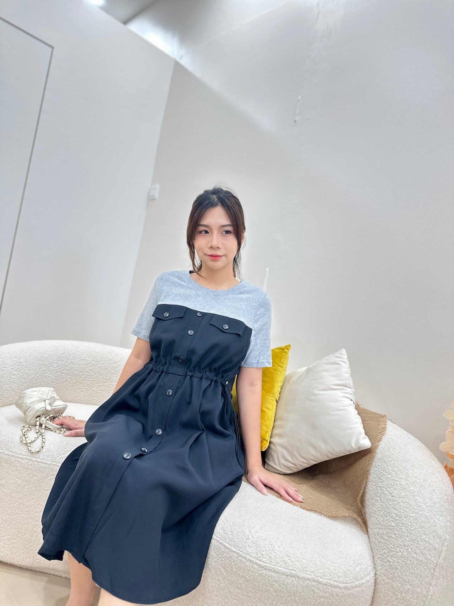 Lelia Waist Tie Round Neck Dress