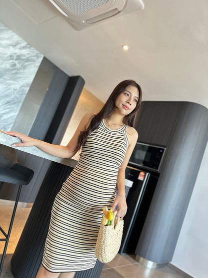 Carrie Halter Neck Stripes Dress