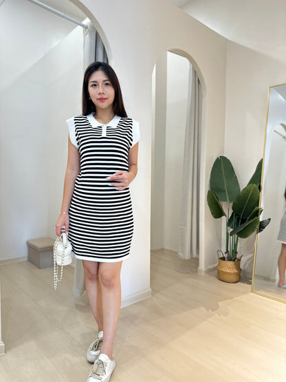 Chers Collared Stripes Sleeveless Dress