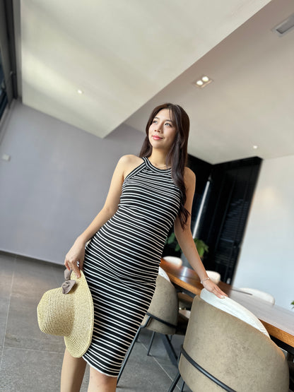 Carrie Halter Neck Stripes Dress