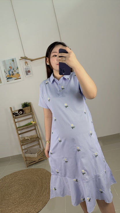 Tory Blue Flower Collar Maternity Dress