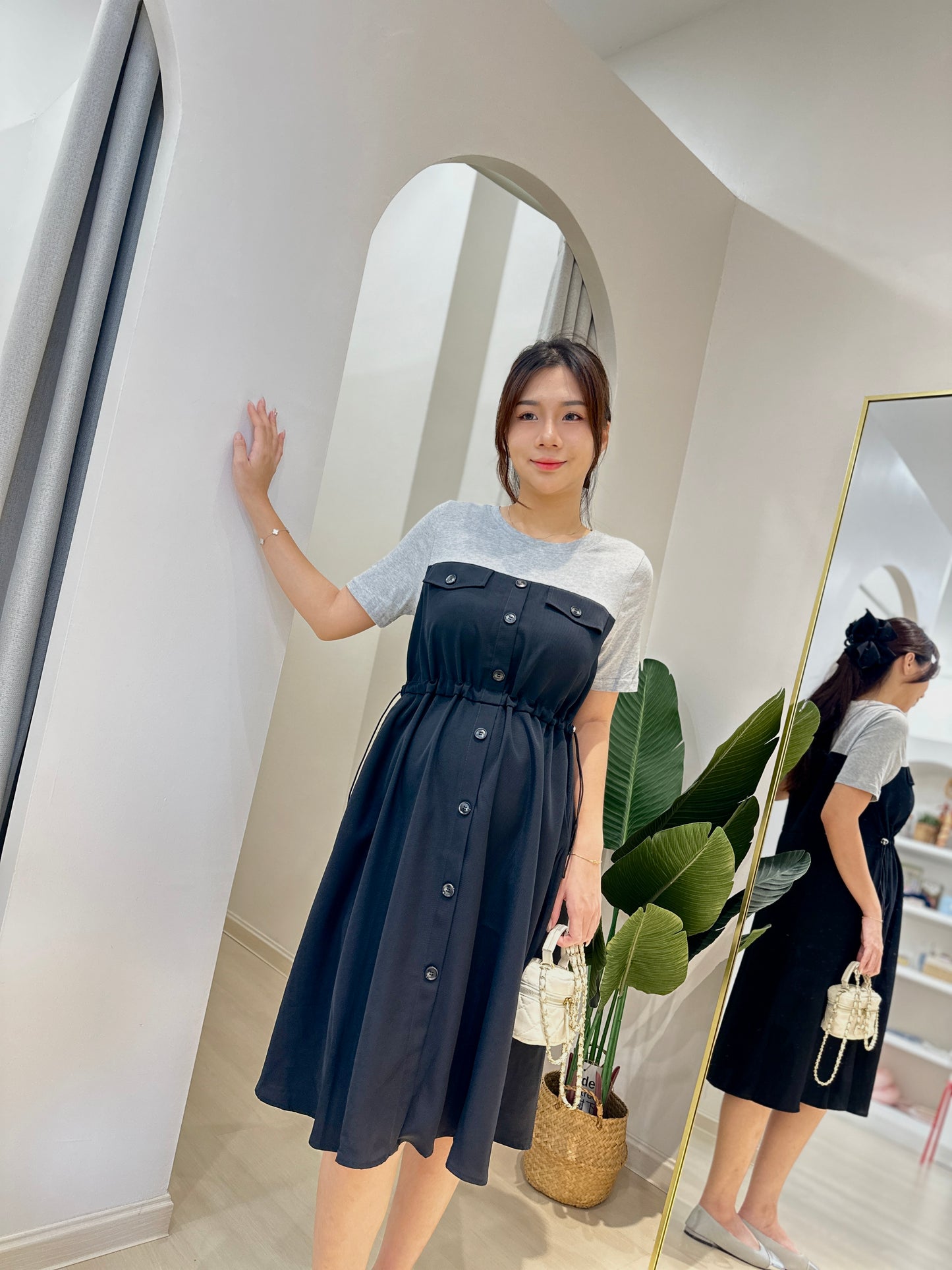 Lelia Waist Tie Round Neck Dress