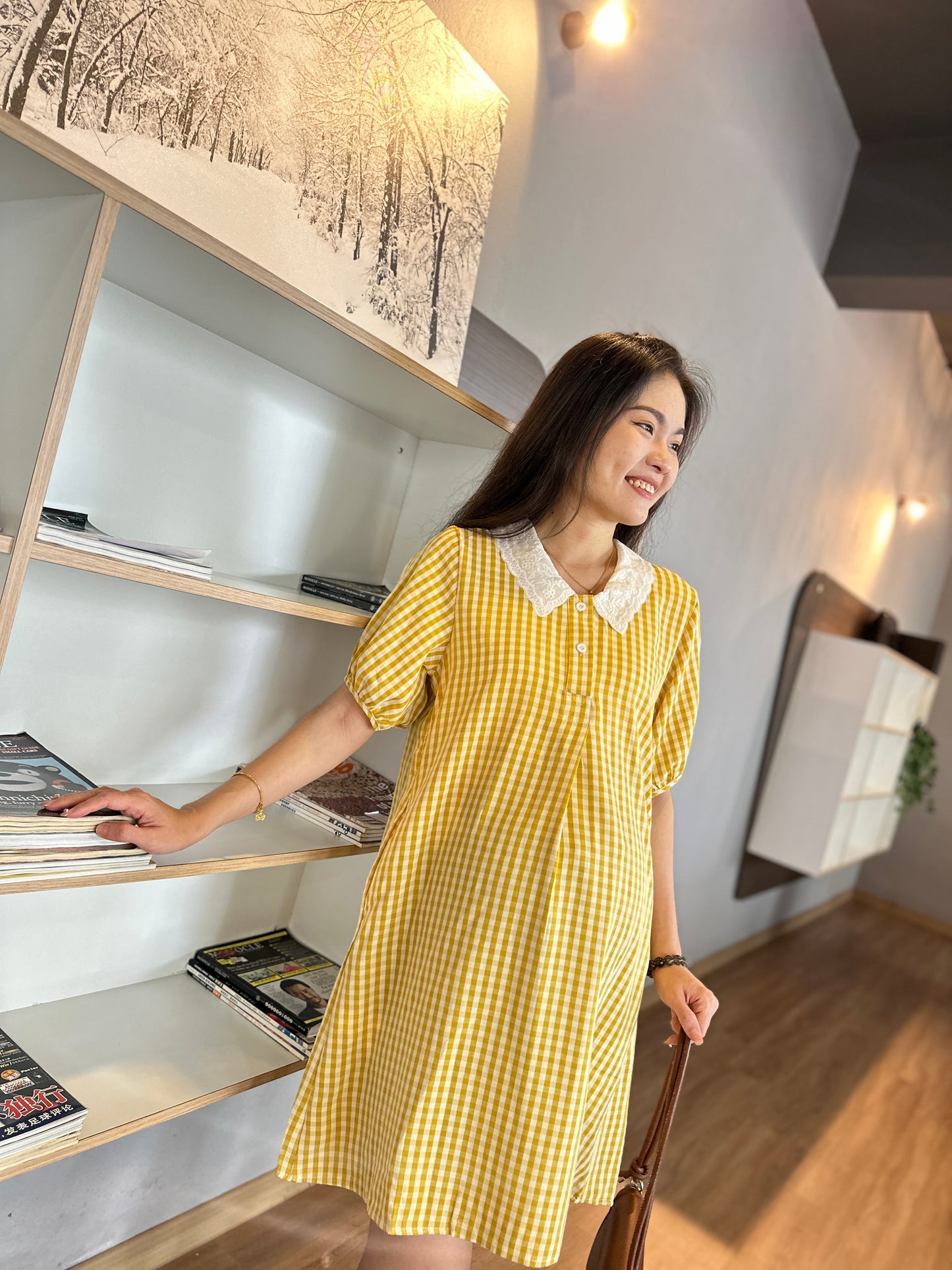 Jamie Yellow Plaid Maternity Dress