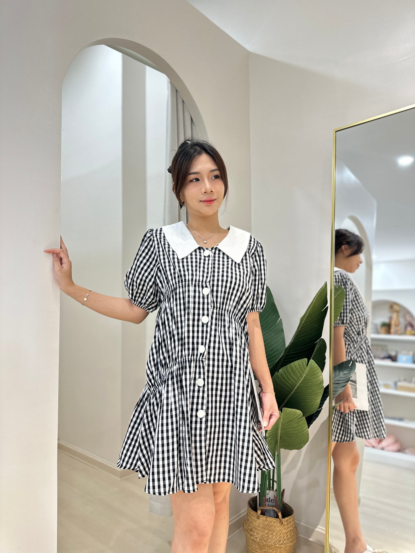 Hazel Black And White Plaid Maternity Dress