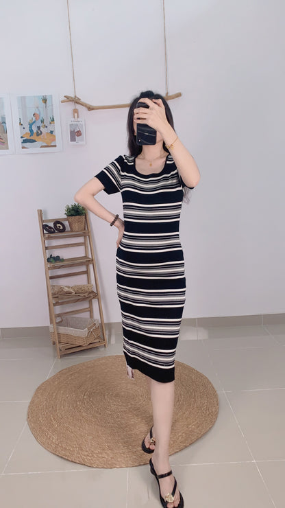 Vayne Stripes Stretchy Knits Dress