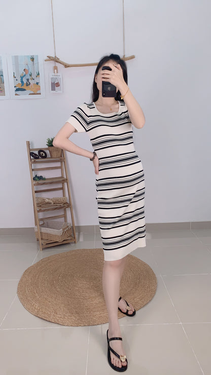 Vayne Stripes Stretchy Knits Dress