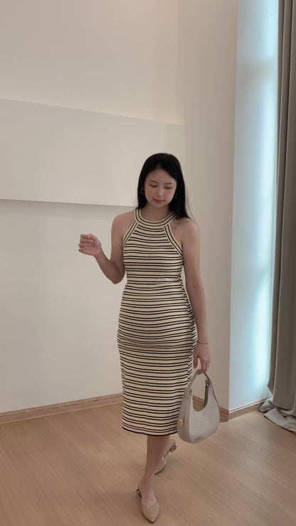 Carrie Halter Neck Stripes Dress