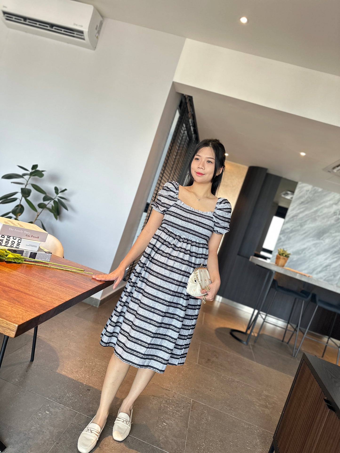 Macy Puff Sleeve Stripes Dress